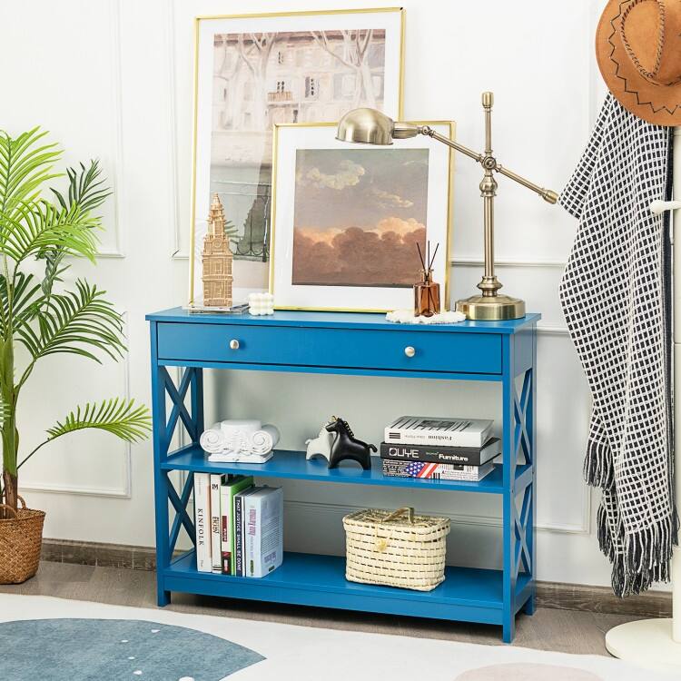 Console Table 3-Tier with Drawer and Storage Shelves - 39''x 12''x 31''(L x W x H)