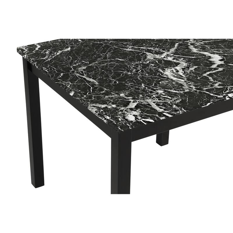 5pc Counter Height Dining Set Square Faux Marble Table Upholstered Chairs Tufted Nail head Wooden Leg All