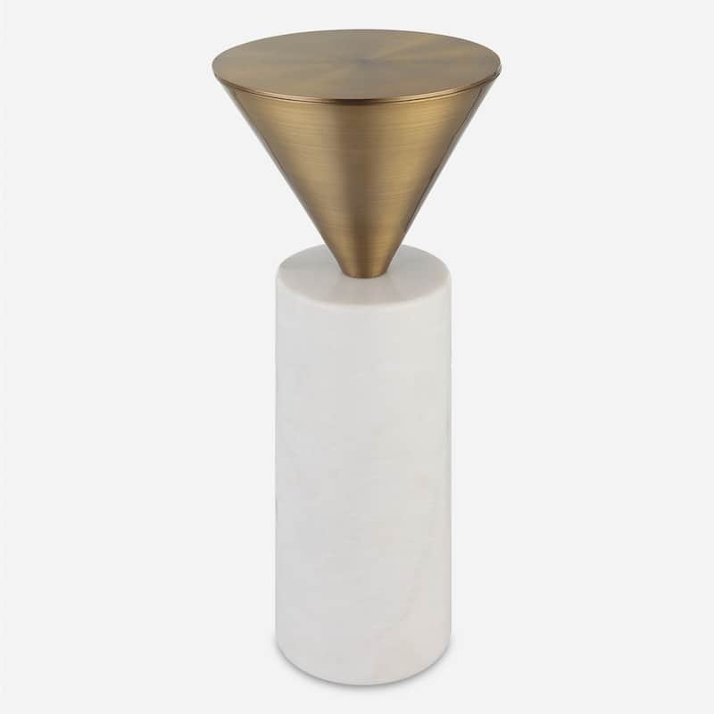 Drink Table with Inverted Conical Top - 20.25" - Brushed Brass and White