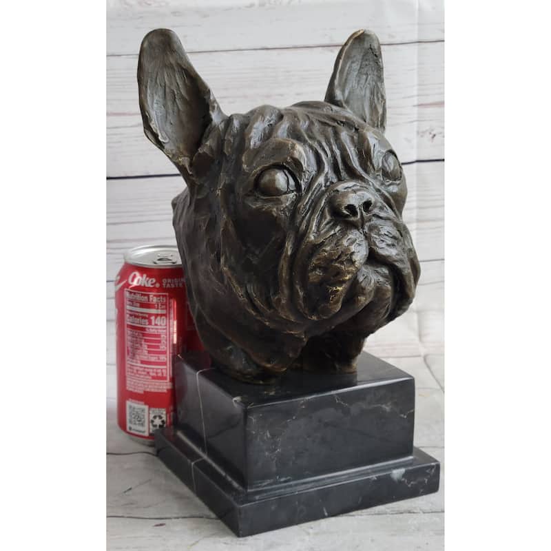 French Imitative BullImitative dog Puppy Imitative Dog Bronze Bust Sculpture Statue Decor On Marble Base