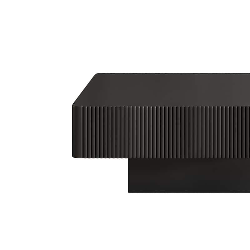 31.6" Modern Elegant Square Fluted Coffee Table with 7.1" Thick Tabletop