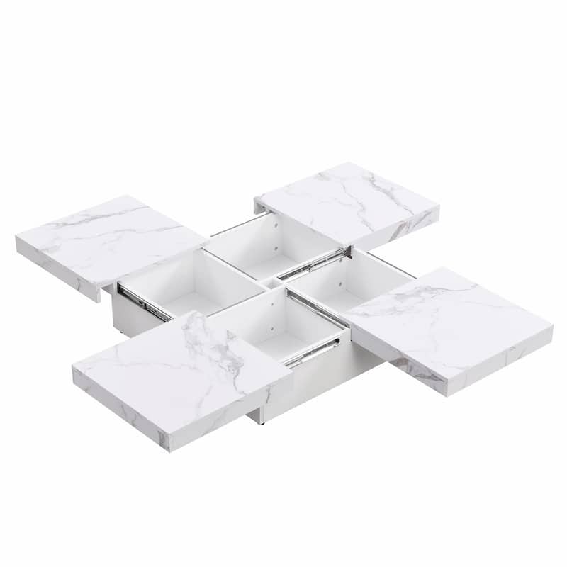39.4'' Square Marble Veneer Coffee Table with Sliding Top Storage
