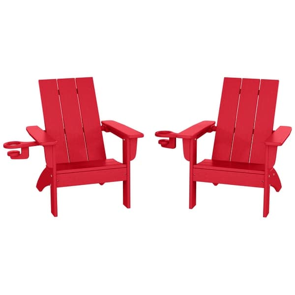 slide 2 of 70, Shoreside Kids Outdoor Poly Adirondack Chair with Cup Holder (Set of 2) Red