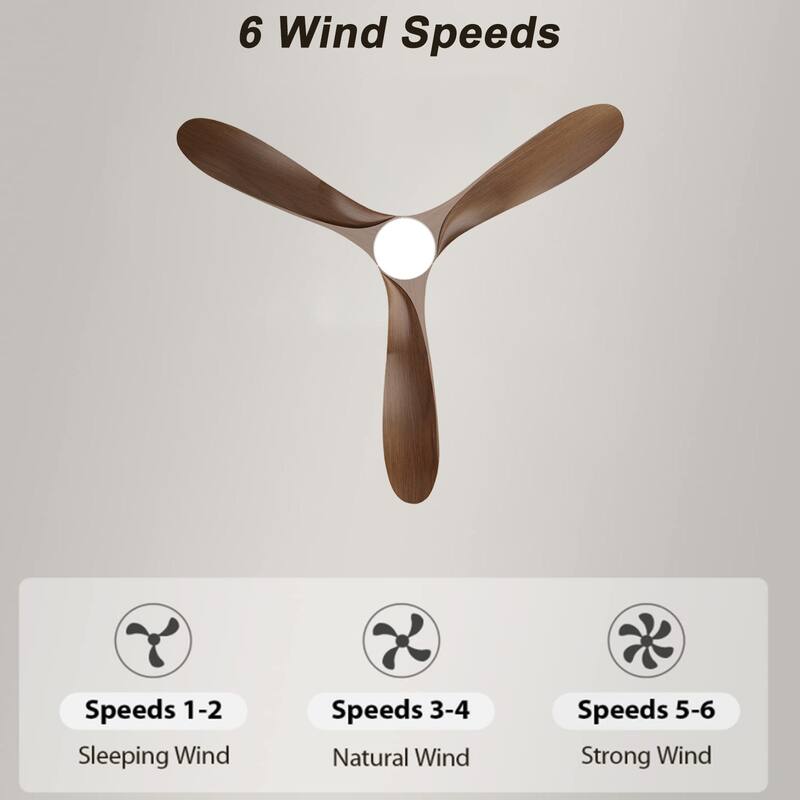 60" 3-Blades Wood Ceiling Fan with LED Light and Remote Control - N/A