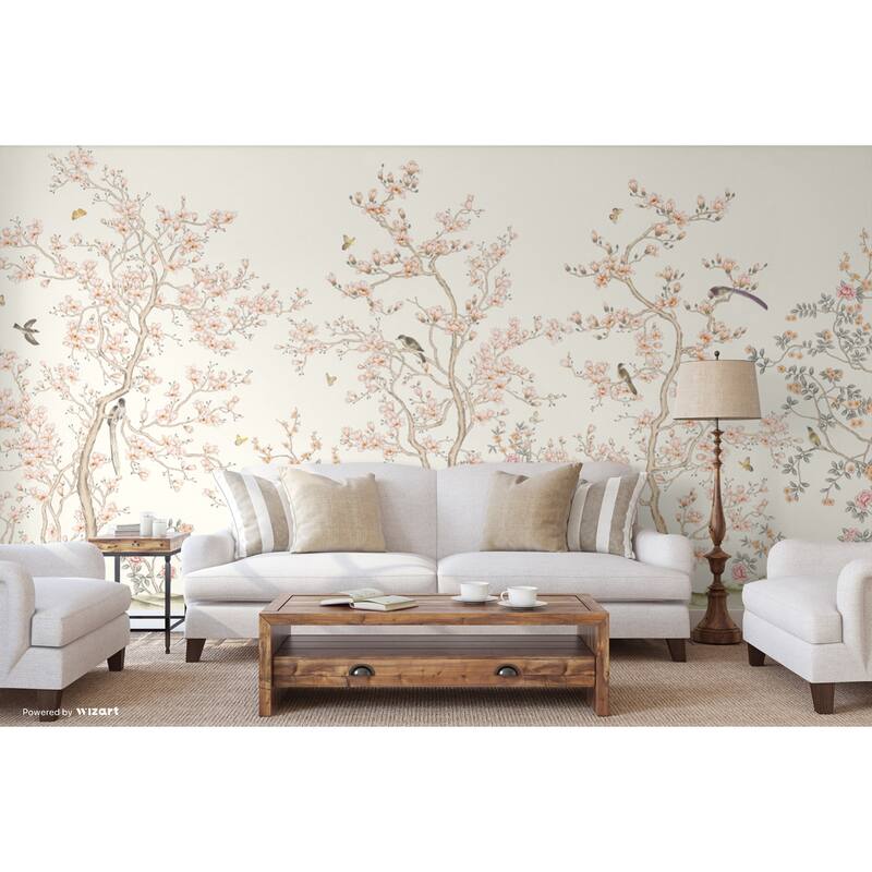 Serene Blossom Hand-Illustrated Chinoiserie Wallpaper Mural