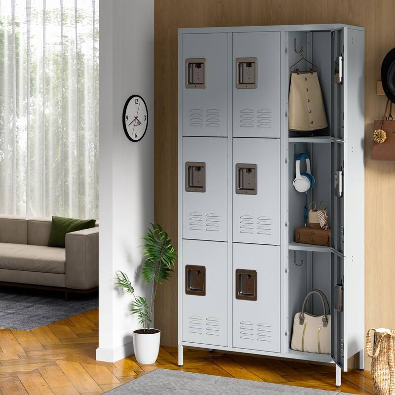 Large Steel Storage Locker with 9 Doors for Employees School Gym - Grey
