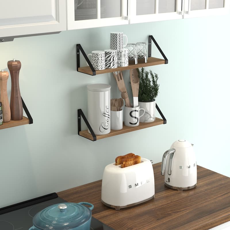 Wallniture Ponza 17" Wood Floating Shelves for Wall, Rustic Decor (Set of 2)