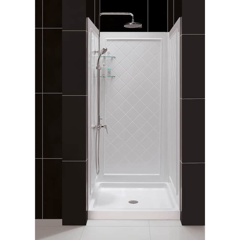 DreamLine 32 in. D x 32 in. W x 76 3/4 in. H Single Threshold Shower Base and Acrylic Backwall Kit - 32" x 32" - 32" x 32" - White