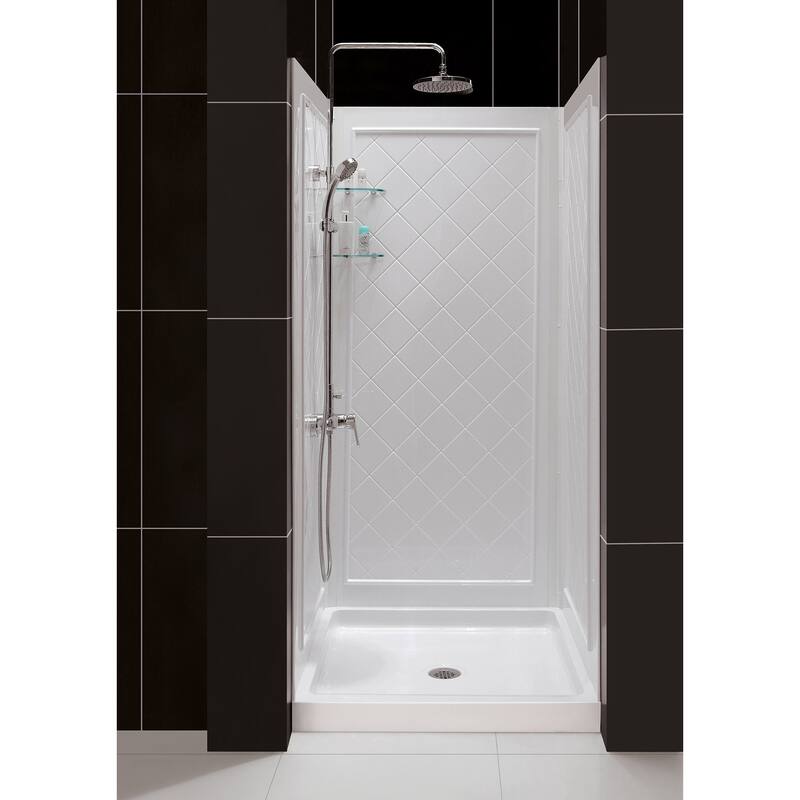 DreamLine Flex 36 in. D x 36 in. W x 76 3/4 in. H Pivot Shower Door, Shower Base and Backwall Kit - 36" x 36"