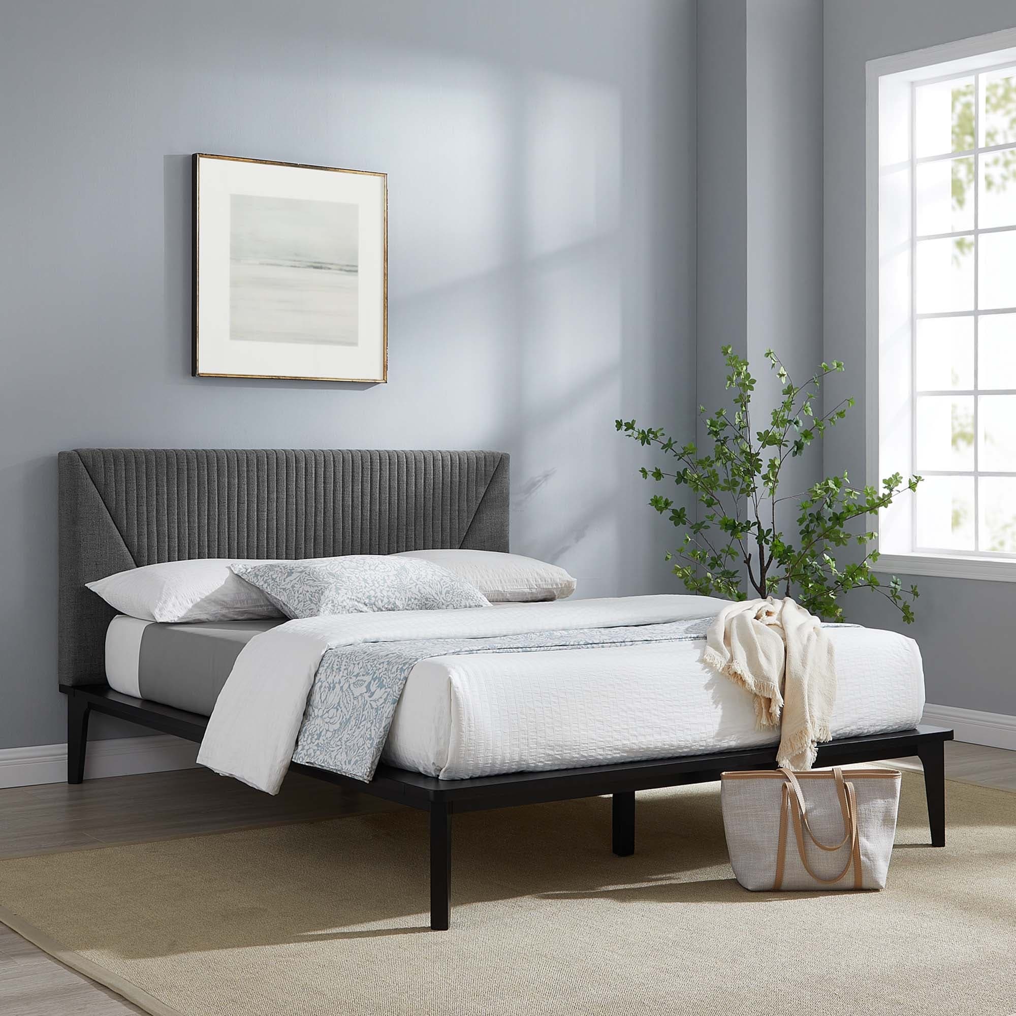 Dakota Mid Century Modern Upholstered Fabric Platform Bed Black