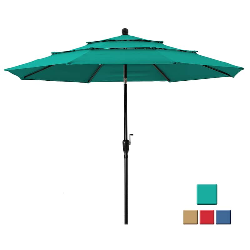 Clihome 10ft 3-Tier Outdoor Patio Market Umbrella With Crank