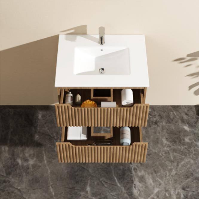 24" Wall-Mount Bathroom Vanity Cabinet with White Basin Sink