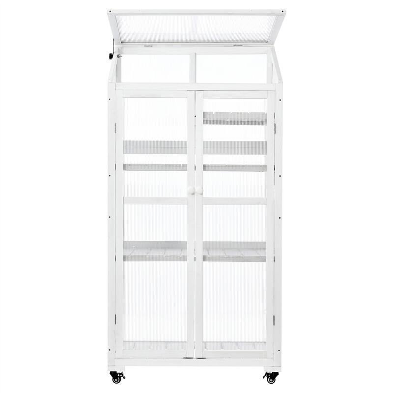 62inch Height Wood Large Greenhouse Balcony Portable Cold Frame with Wheels and Adjustable Shelves