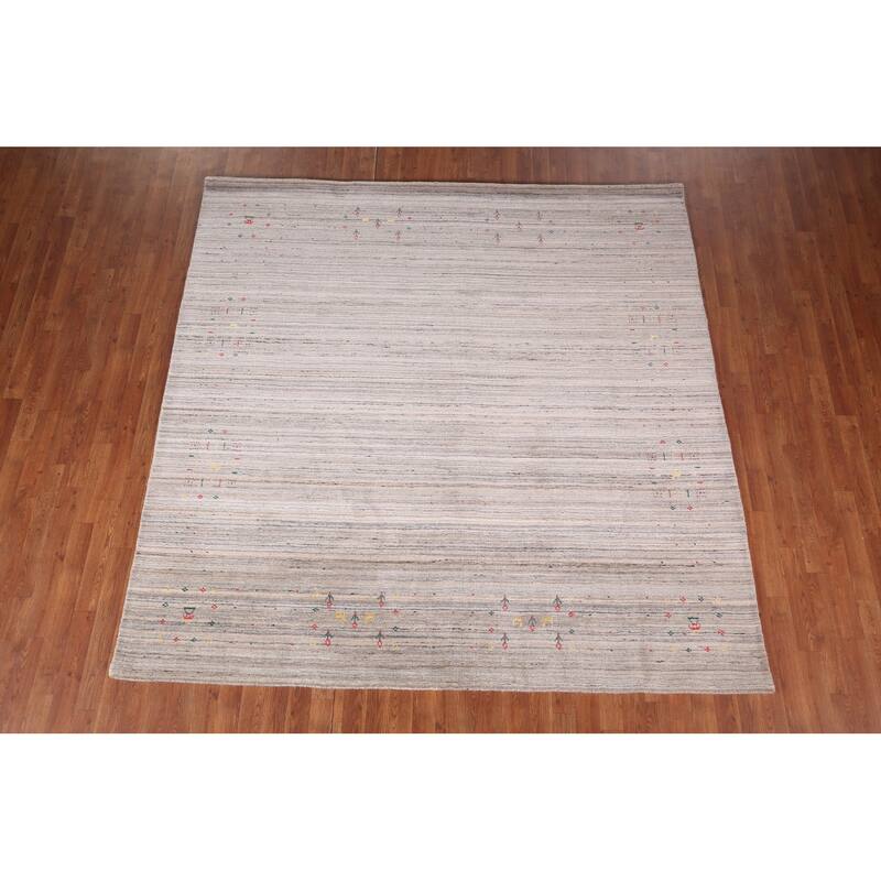 Tribal Striped Gabbeh Square Area Rug Handmade Wool Carpet - 7'10" X 7'11"