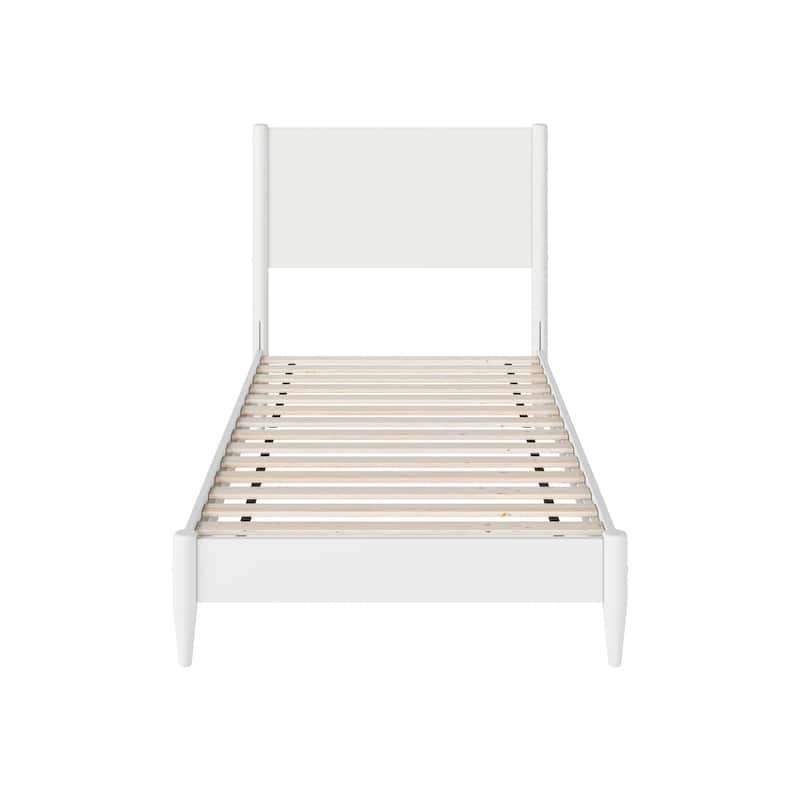 Rustic Ranch Twin Platform Bed - Solid Wood Low Profile Bed Frame in White