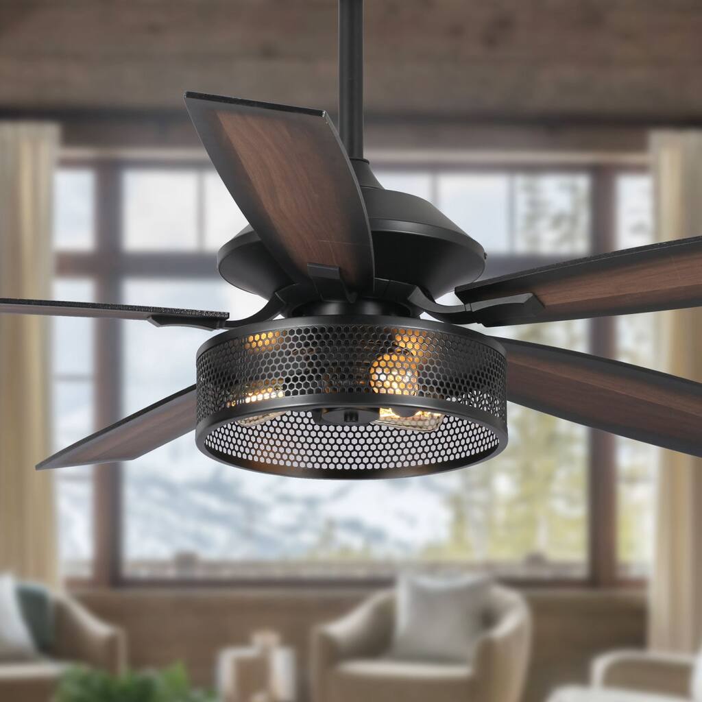Industrial 52" 5-Blade 3-Light Wood Ceiling Fan with Remote - 52 in