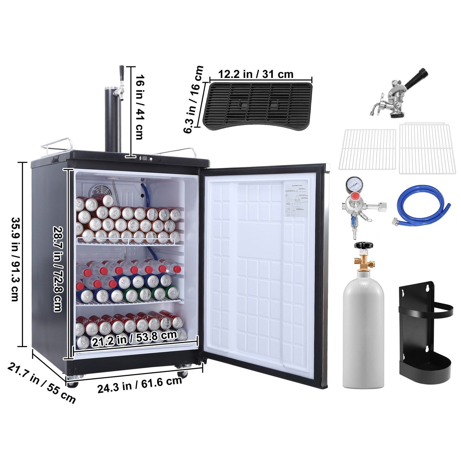 Kegco Kegerator Full Size Keg Refrigerator - Single Faucet - D System, Stainless Steel