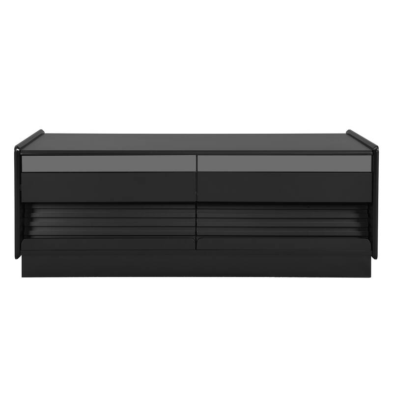Modern Rectangle Coffee Table with 4 Drawers and 2 Display Shelves, Center Table with Magazine Holder for Living Room