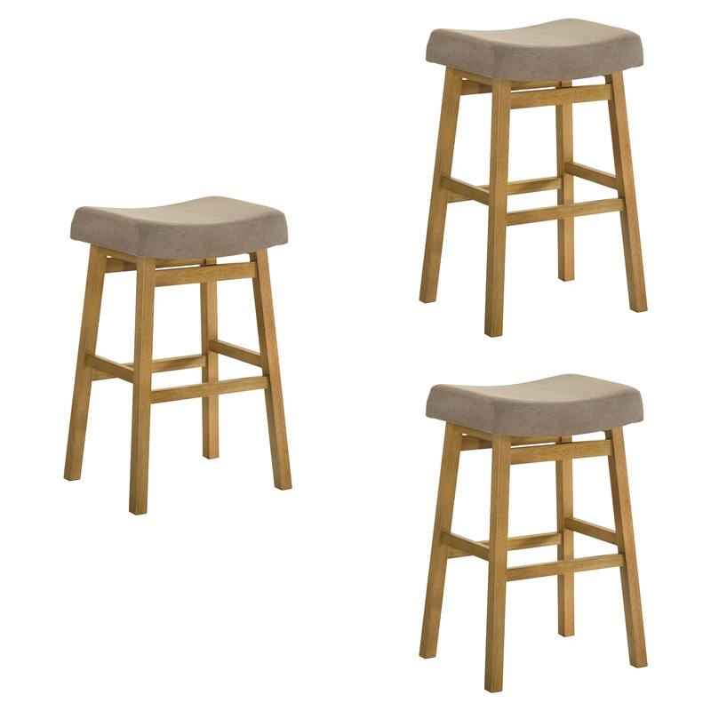 Lenon Modern Farmhouse Backless Bar Stool, Saddle Counter Stool with Upholstered Seat - Set of 3 - Amber Glow - Bar Height
