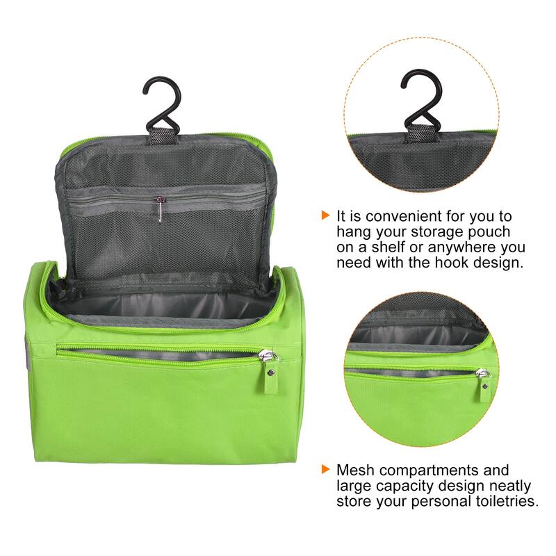 Canvas Hanging Toiletry Makeup Bag with Strap Zipper Waterproof Green