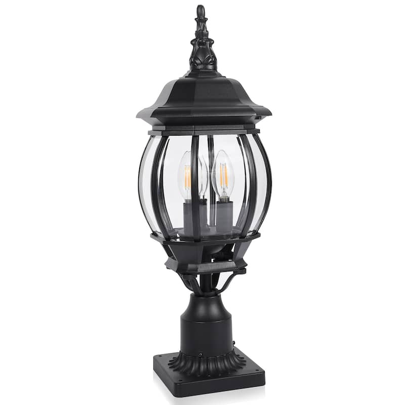 Outdoor 1/3 Light Post Lantern with Pier Mount Base(Pack 1 or 2) - 1 Pack-3 Light - Black