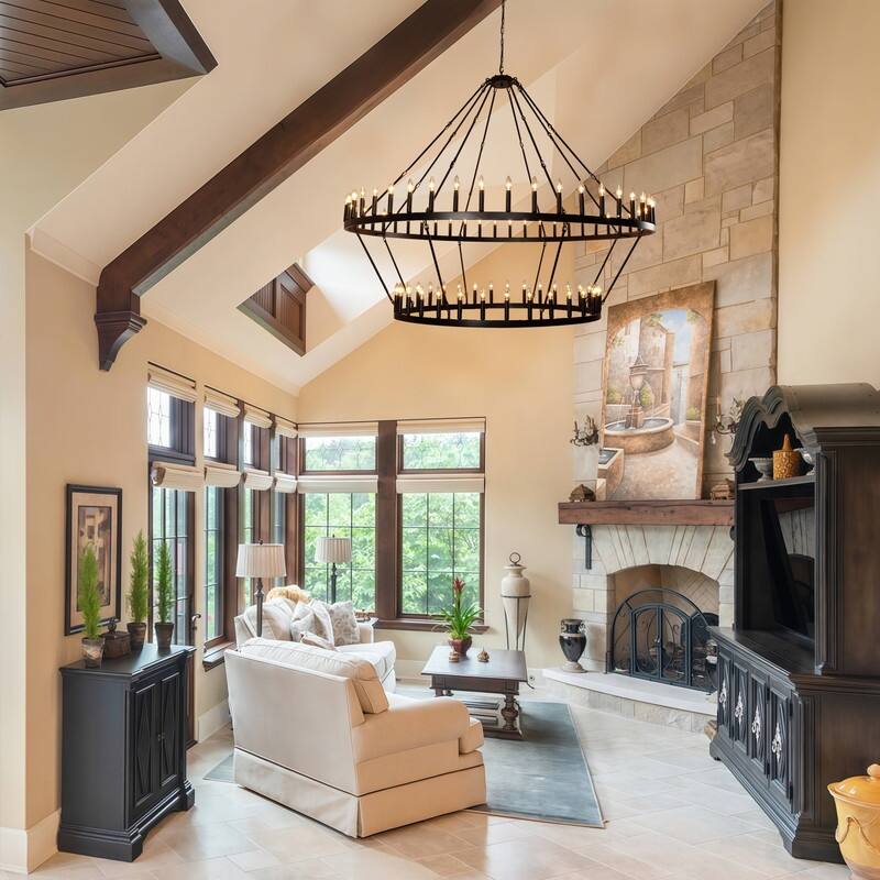 2 Tier Wagon Wheel Chandelier Large Farmhouse Rustic Round Chandeliers