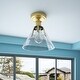 preview thumbnail 3 of 6, Vintage Gold 1-Light Bell Shape Transparent Glass Style Semi Flush Mount Lamp
