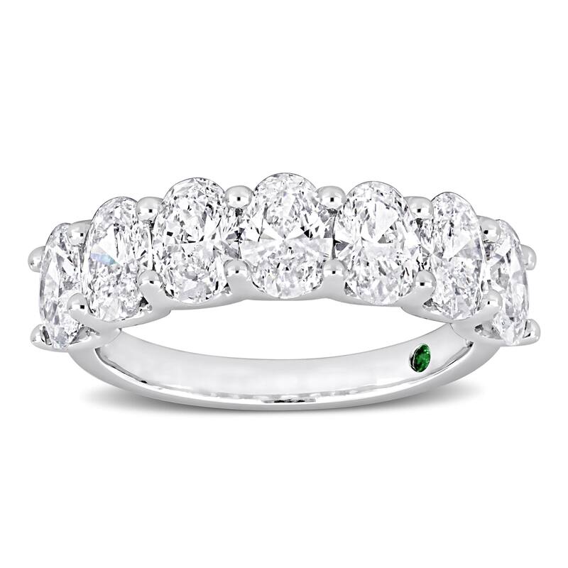 3ct TDW Oval Lab Grown Diamond and Created Emerald Semi Eternity Ring 14k White Gold