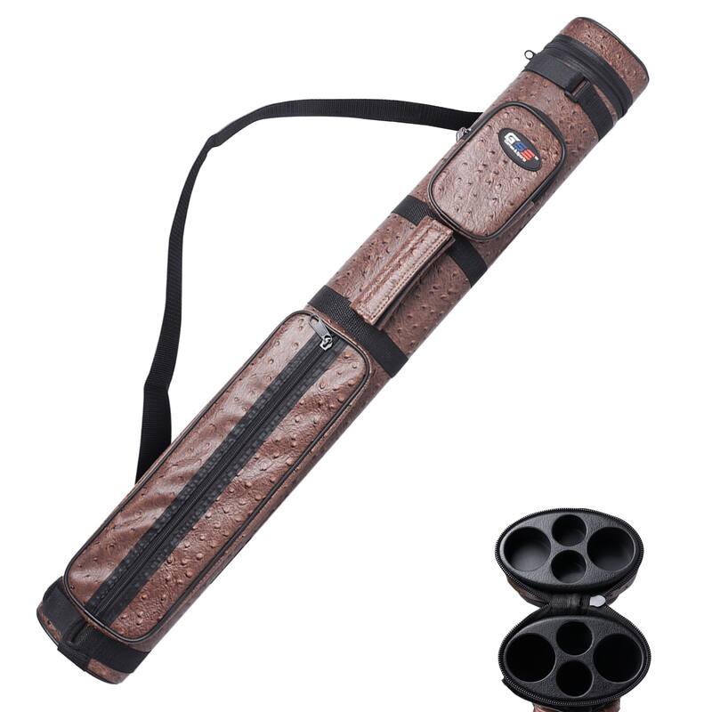 GSE™ 2x2 Oval Hard Billiard Pool Cue Stick Carrying Case, Billiard Cue Case Holds 2 Butts/2 Shafts (5 Colors) - Brown