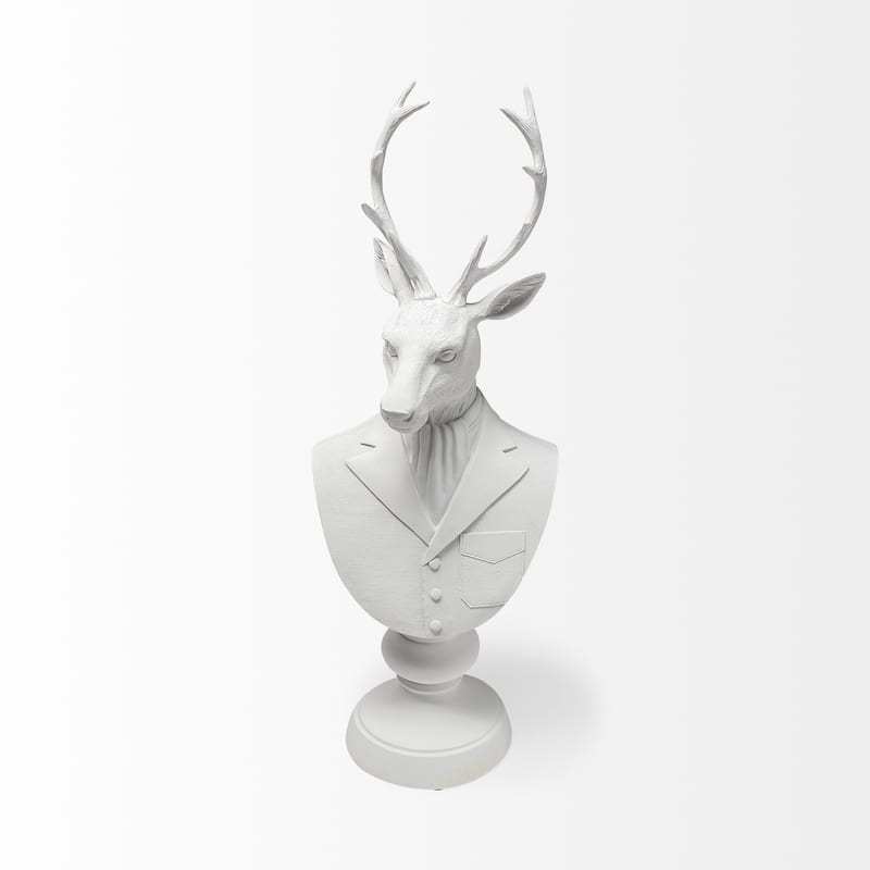 HomeRoots 23" White Polyresin Suited Deer Bust Tabletop Sculpture - 6" W x 8" D x 23" H