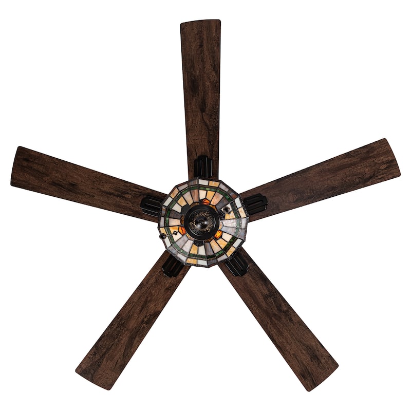 Shelby River of Goods Oil-Rubbed Bronze and Stained Glass 52-Inch 3-Light Ceiling Fan - 52" x 52" x 15"/20"