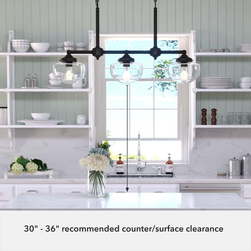 Hunter Saddle Creek Linear Chandelier, Clear Glass, Dining Room Table, Kitchen Island
