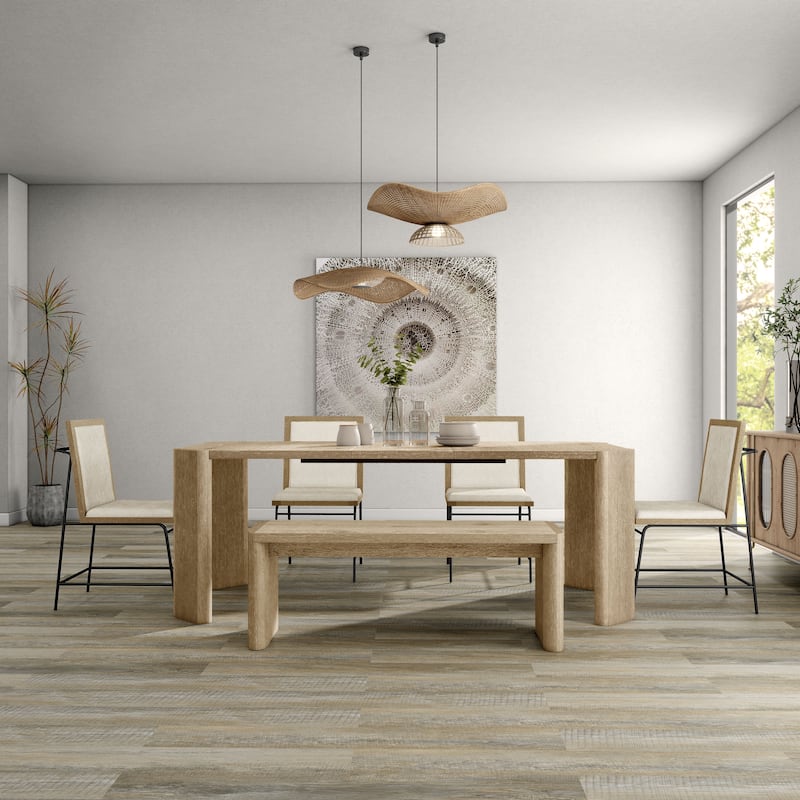 Furniture of America Elira Modern 6-Piece Oak Solid Wood Dining Set with Bench - Oak