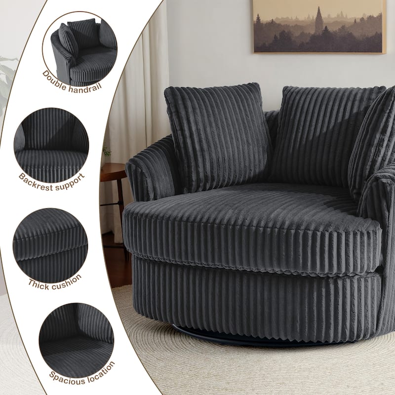 Oversized 43" W Plush Corduroy Recessed Arm Swivel Barrel Chair