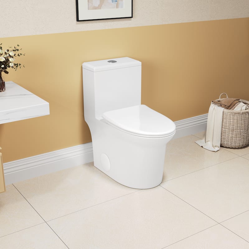 Anmytek Super Quiet One-Piece Toilet - 1.1/1.6 GPF, Elongated Comfort Height, White Ceramic with Soft Close Seat