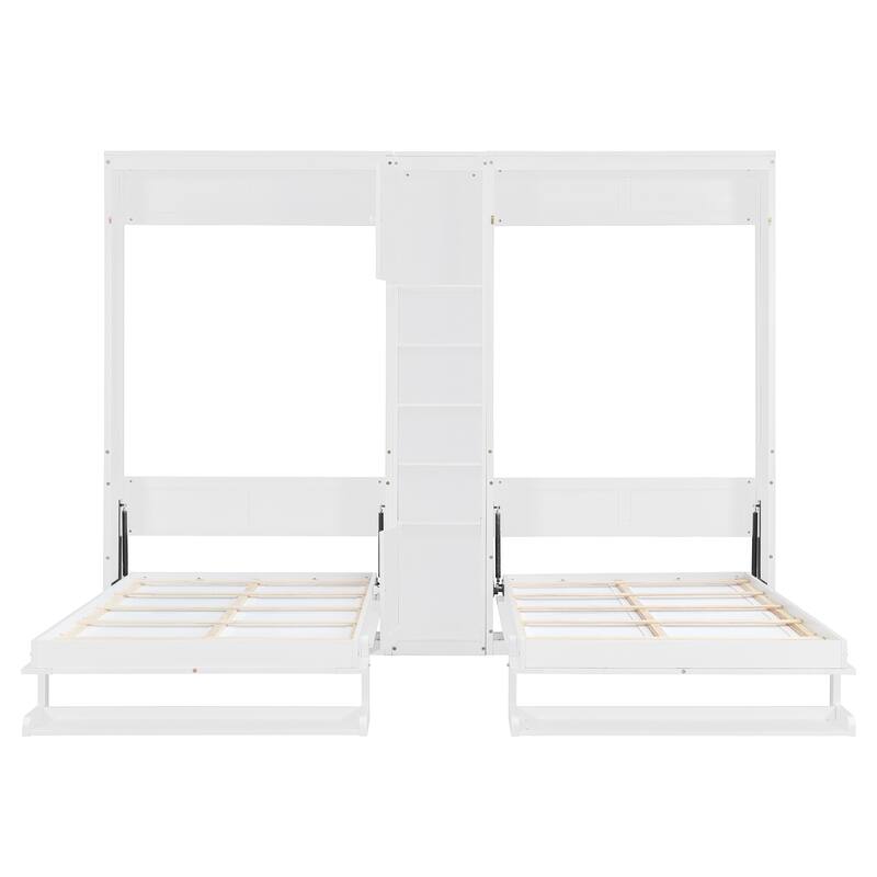 Space-Saving Dual Twin Murphy Bed System with Built-In Cabinets and Shelves by Harper&Bright Designs