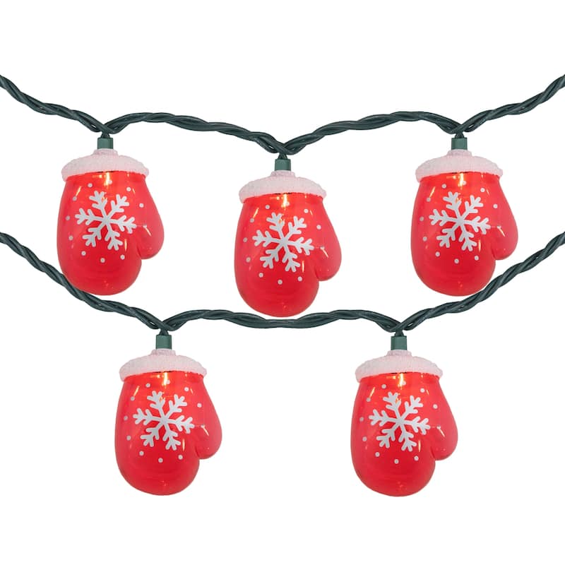 10 Count Red Snowflake Mitten Christmas Light Set 7.5ft Green Wire - 7.5'