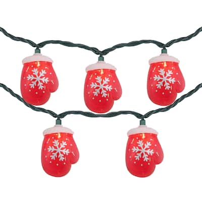 10 Count Red Snowflake Mitten Christmas Light Set 7.5ft Green Wire - 7.5'