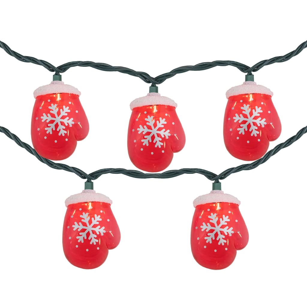10 Count Red Snowflake Mitten Christmas Light Set 7.5ft Green Wire - 7.5'