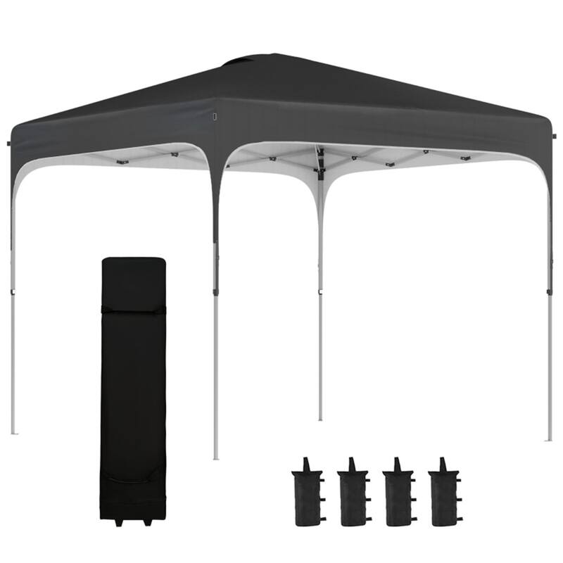 Outdoor Foldable Adjustable Height Gazebo Canopy Tent with Steel Frame and Sandbags Included Carry Bag - Black