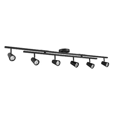 51" 6-Light Matte Black Adjustable Track Lighting with Center Swivel Bars and Pivoting Track Heads - 4.75"