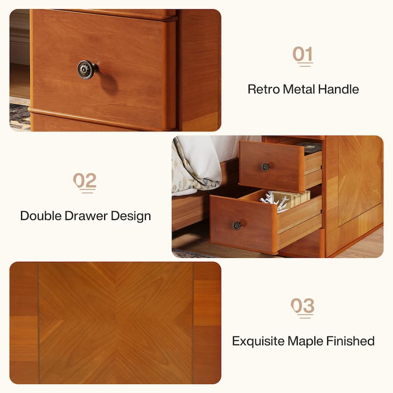 Walnut Engineered Wood Side End Table with 2 Drawers for Living Room, No Assembly Required Nightstand for Bedroom