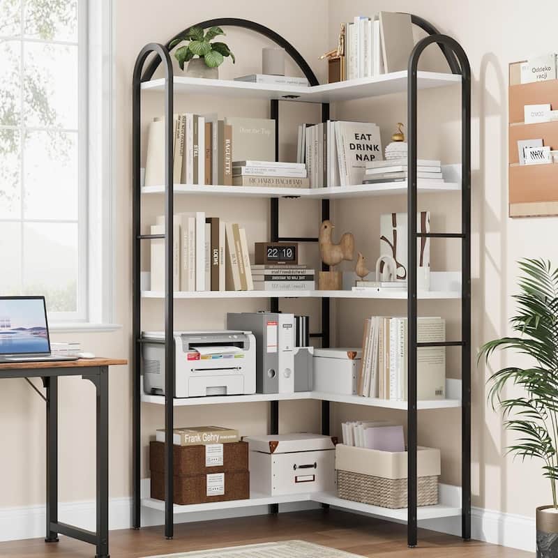 5-Tier L-Shaped Corner Bookshelf, Freestanding Storage Display Shelf for Living Room - N/A