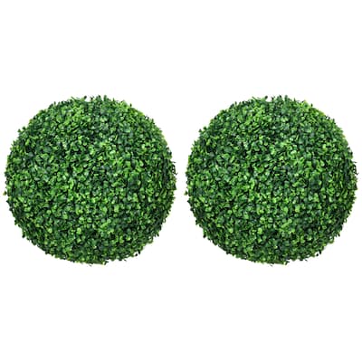 Set of 2 15.75 Inch Artificial Ball Boxwood Topiary Trees Balls