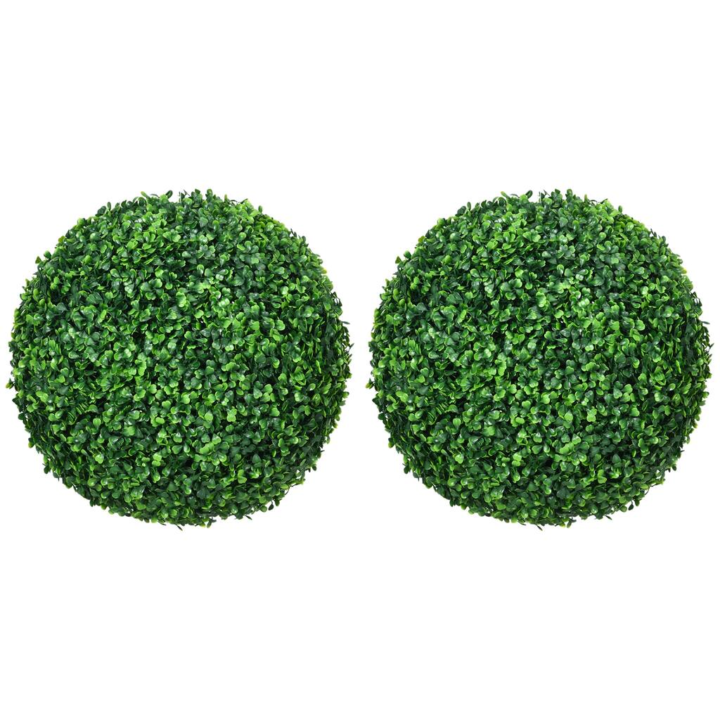 Set of 2 15.75 Inch Artificial Ball Boxwood Topiary Trees Balls