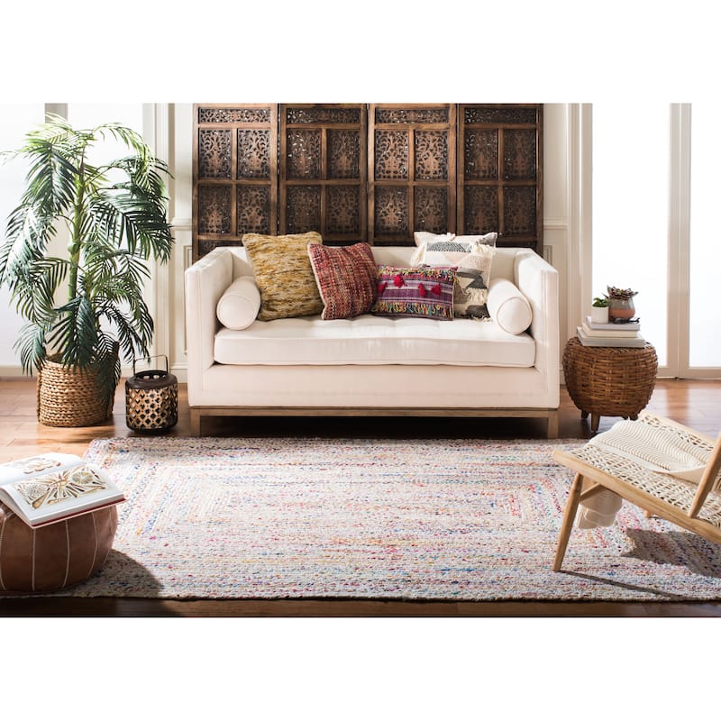 SAFAVIEH Georgine Handmade Nanny Braided Bohemian Cotton Rug - 3' Square - Ivory/Multi