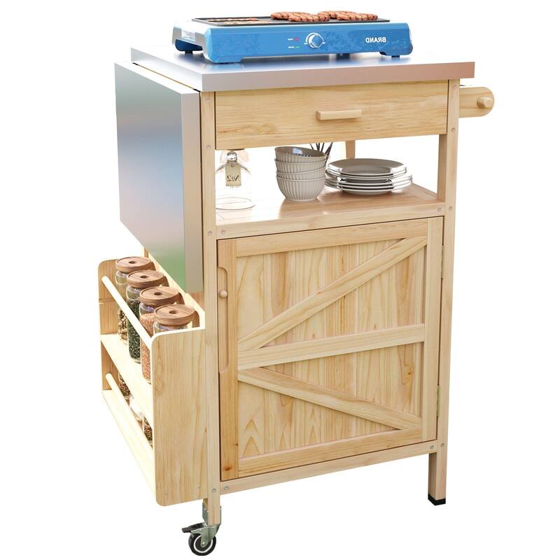 Multi-Functional BBQ Prep Table with Solid Wood Frame, Adjustable Shelves, and Towel Rack for Outdoor Use