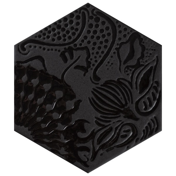 slide 2 of 8, Gaudi Lux Hex Black 8-1/2" x 9-3/4" Porcelain Floor and Wall Tile Case (16 Tiles)