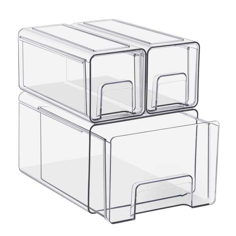 Sorbus Clear Stackable Storage Drawers Case with Handles - for Bathroom, Cabinet, Medicine & Baby Bottle Storage - 1 Large 2 Small