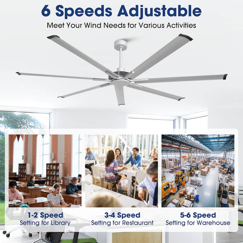 84" Industrial Aluminum Warehouse Black Extra Large Ceiling Fan with Remote